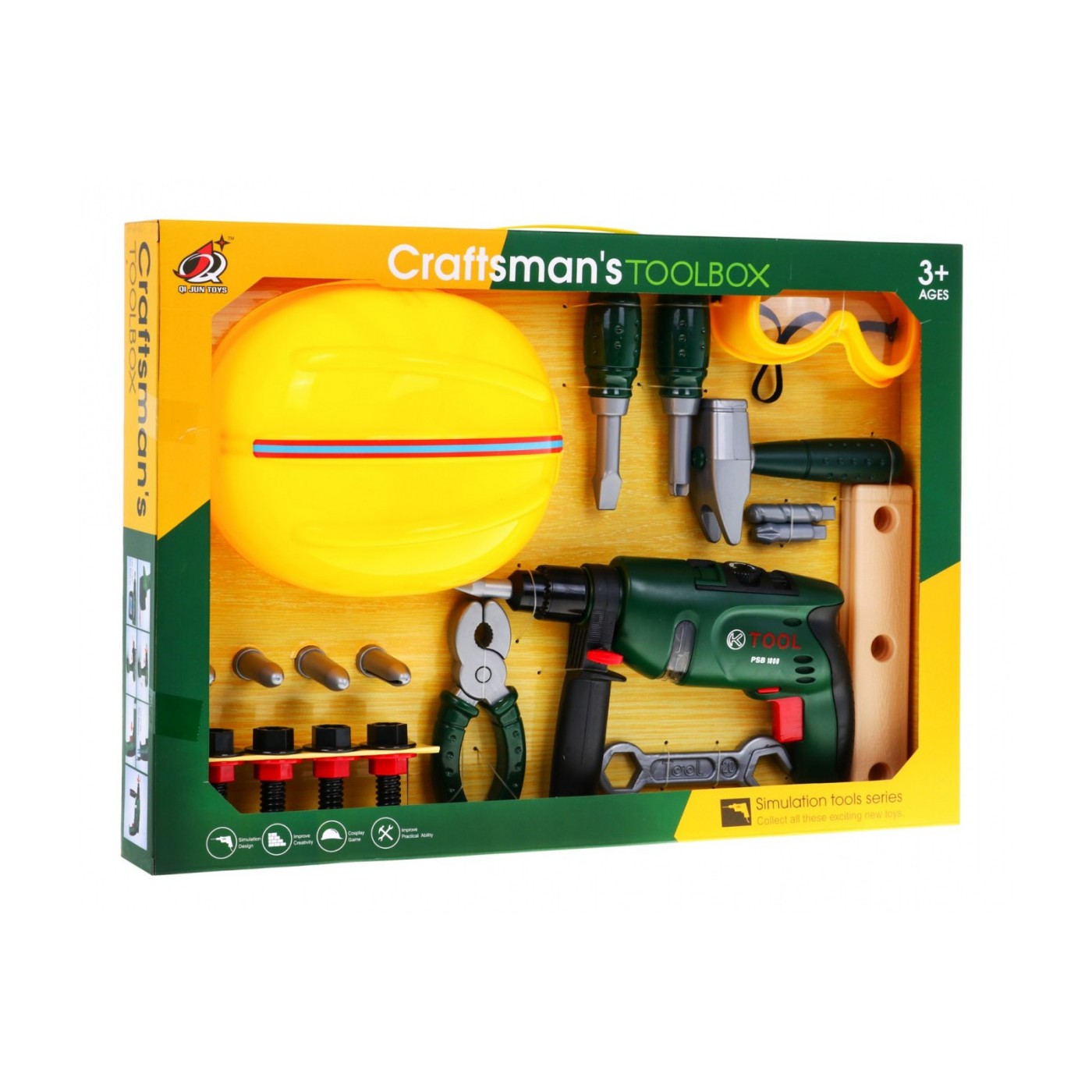 Sada malého stavebníka pre deti 3+ Elektrická skrutkovačka + Prilba a okuliare + Náradie