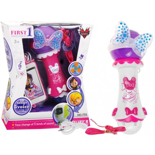 Mikrofón na karaoke pre deti 3+ biely Funkcia zmeny hlasu + Svetielka + MP3