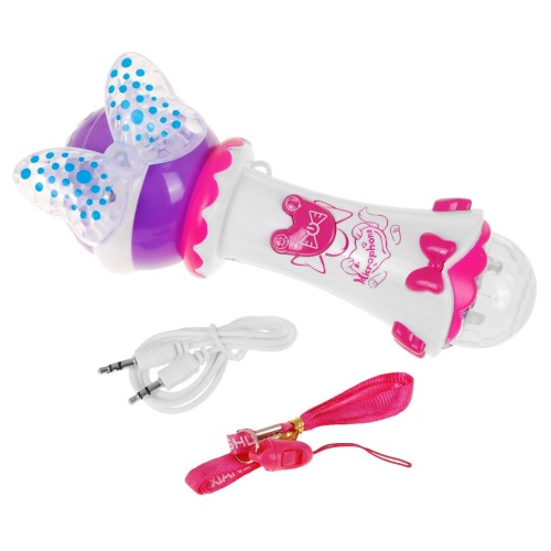 Mikrofón na karaoke pre deti 3+ biely Funkcia zmeny hlasu + Svetielka + MP3