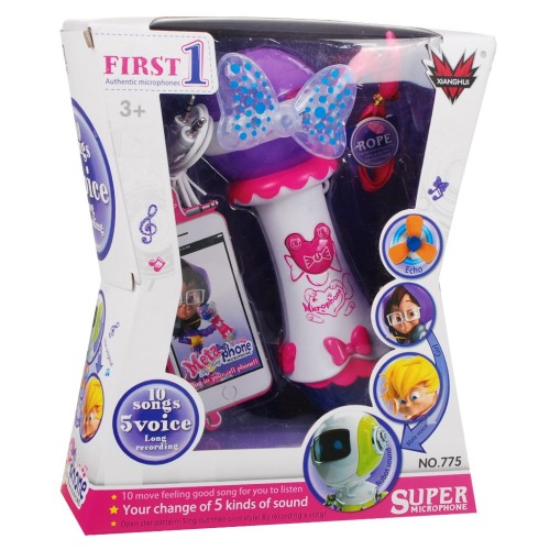 Mikrofón na karaoke pre deti 3+ biely Funkcia zmeny hlasu + Svetielka + MP3