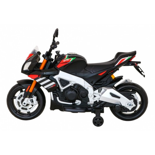 Aprilia Tuono V4 Motorka na batériu pre deti Čierny + Panel MP3 + Pomocné kolieska + Pomalý štart