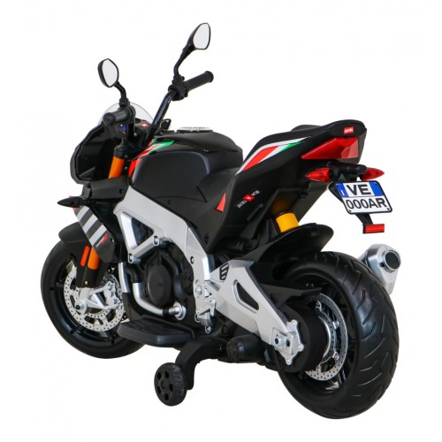 Aprilia Tuono V4 Motorka na batériu pre deti Čierny + Panel MP3 + Pomocné kolieska + Pomalý štart