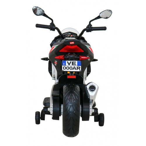 Aprilia Tuono V4 Motorka na batériu pre deti Čierny + Panel MP3 + Pomocné kolieska + Pomalý štart