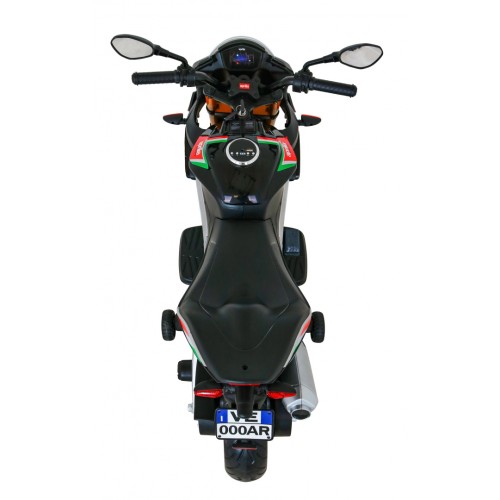Aprilia Tuono V4 Motorka na batériu pre deti Čierny + Panel MP3 + Pomocné kolieska + Pomalý štart