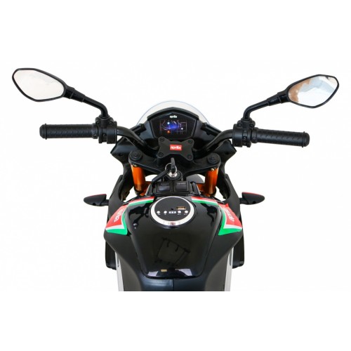 Aprilia Tuono V4 Motorka na batériu pre deti Čierny + Panel MP3 + Pomocné kolieska + Pomalý štart