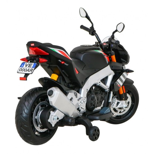 Aprilia Tuono V4 Motorka na batériu pre deti Čierny + Panel MP3 + Pomocné kolieska + Pomalý štart