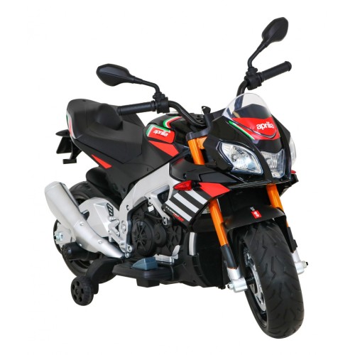 Aprilia Tuono V4 Motorka na batériu pre deti Čierny + Panel MP3 + Pomocné kolieska + Pomalý štart