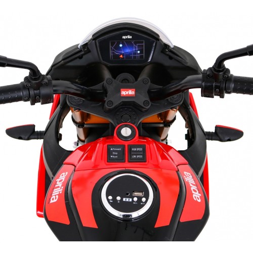Aprilia Tuono V4 Motorka na batériu pre deti Červený + Panel MP3 + Pomocné kolieska + Pomalý štart