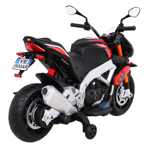 Aprilia Tuono V4 Motorka na batériu pre deti Červený + Panel MP3 + Pomocné kolieska + Pomalý štart