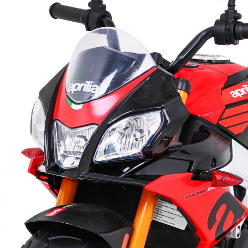 Aprilia Tuono V4 Motorka na batériu pre deti Červený + Panel MP3 + Pomocné kolieska + Pomalý štart