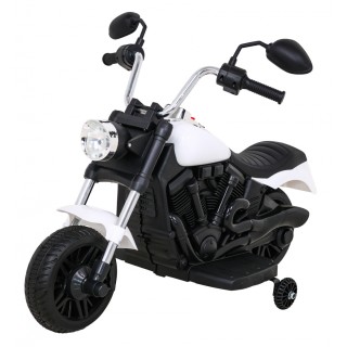 Motorka Chopper V-Max na batériu pre deti Biela + Melódie Klaxon + Svetlo + Pomocné kolesá