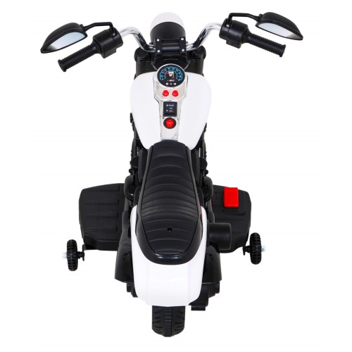 Motorka Chopper V-Max na batériu pre deti Biela + Melódie Klaxon + Svetlo + Pomocné kolesá