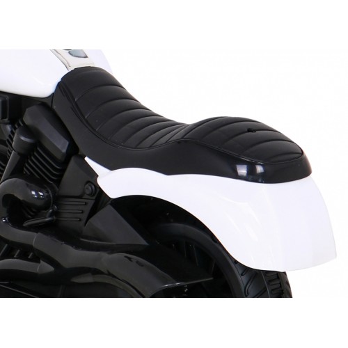 Motorka Chopper V-Max na batériu pre deti Biela + Melódie Klaxon + Svetlo + Pomocné kolesá