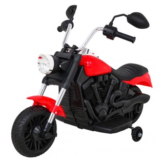 Motorka Chopper V-Max na batériu pre deti Červená + Melódie Klaxon + Svetlo + Pomocné kolesá