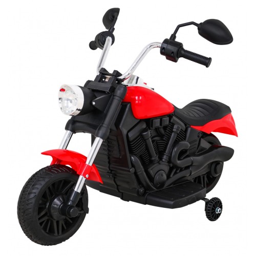 Motorka Chopper V-Max na batériu pre deti Červená + Melódie Klaxon + Svetlo + Pomocné kolesá