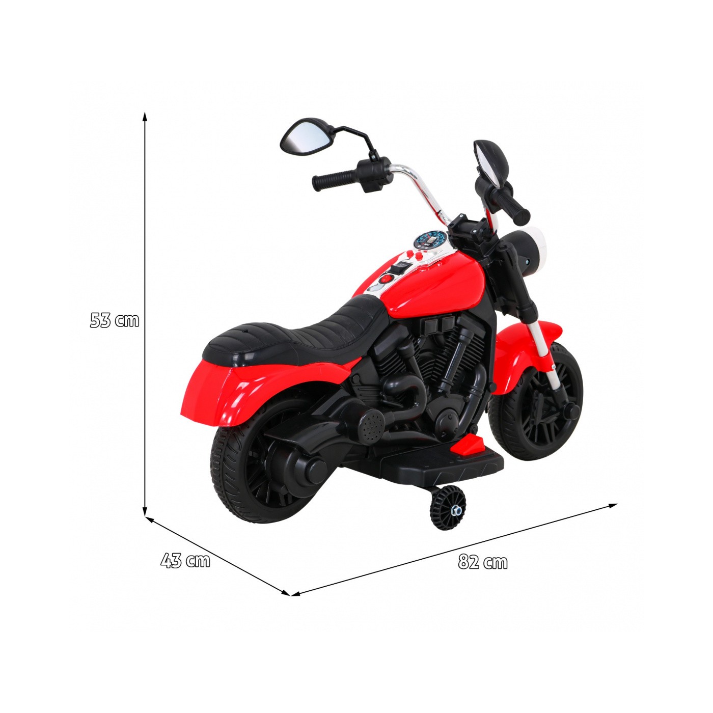 Motorka Chopper V-Max na batériu pre deti Červená + Melódie Klaxon + Svetlo + Pomocné kolesá