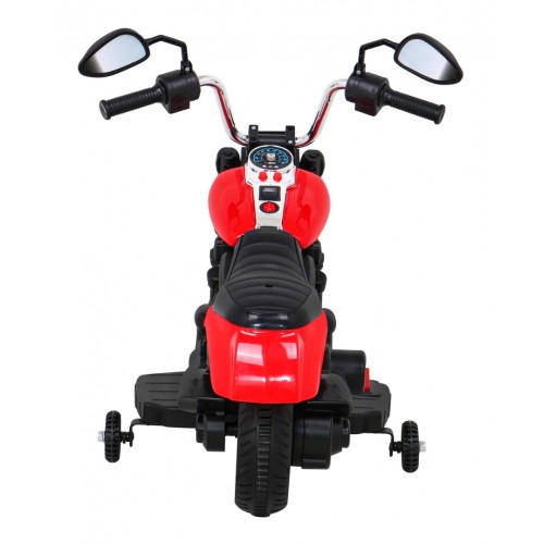 Motorka Chopper V-Max na batériu pre deti Červená + Melódie Klaxon + Svetlo + Pomocné kolesá