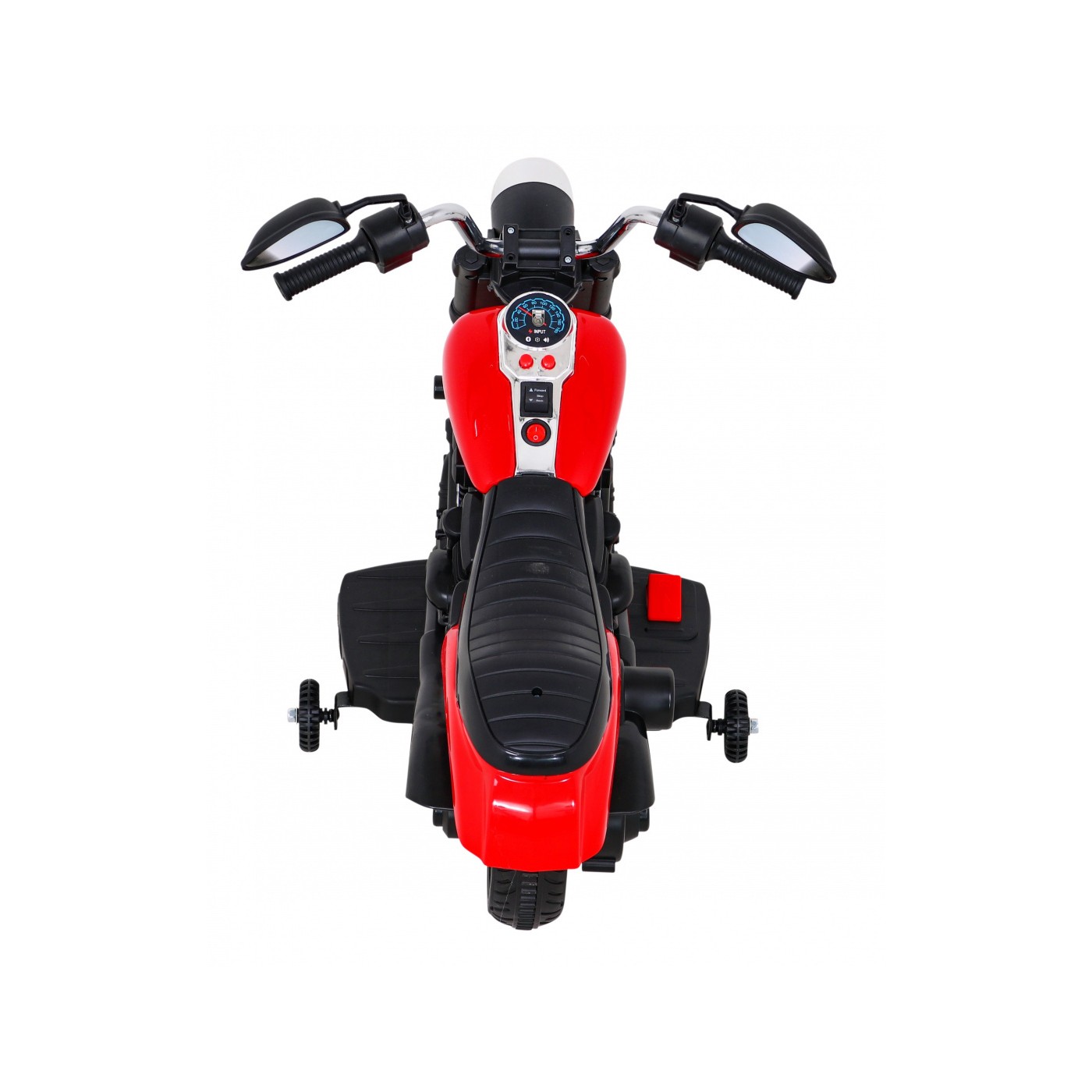 Motorka Chopper V-Max na batériu pre deti Červená + Melódie Klaxon + Svetlo + Pomocné kolesá