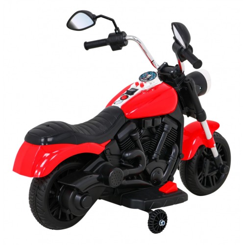 Motorka Chopper V-Max na batériu pre deti Červená + Melódie Klaxon + Svetlo + Pomocné kolesá