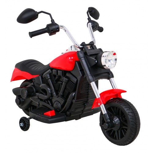 Motorka Chopper V-Max na batériu pre deti Červená + Melódie Klaxon + Svetlo + Pomocné kolesá