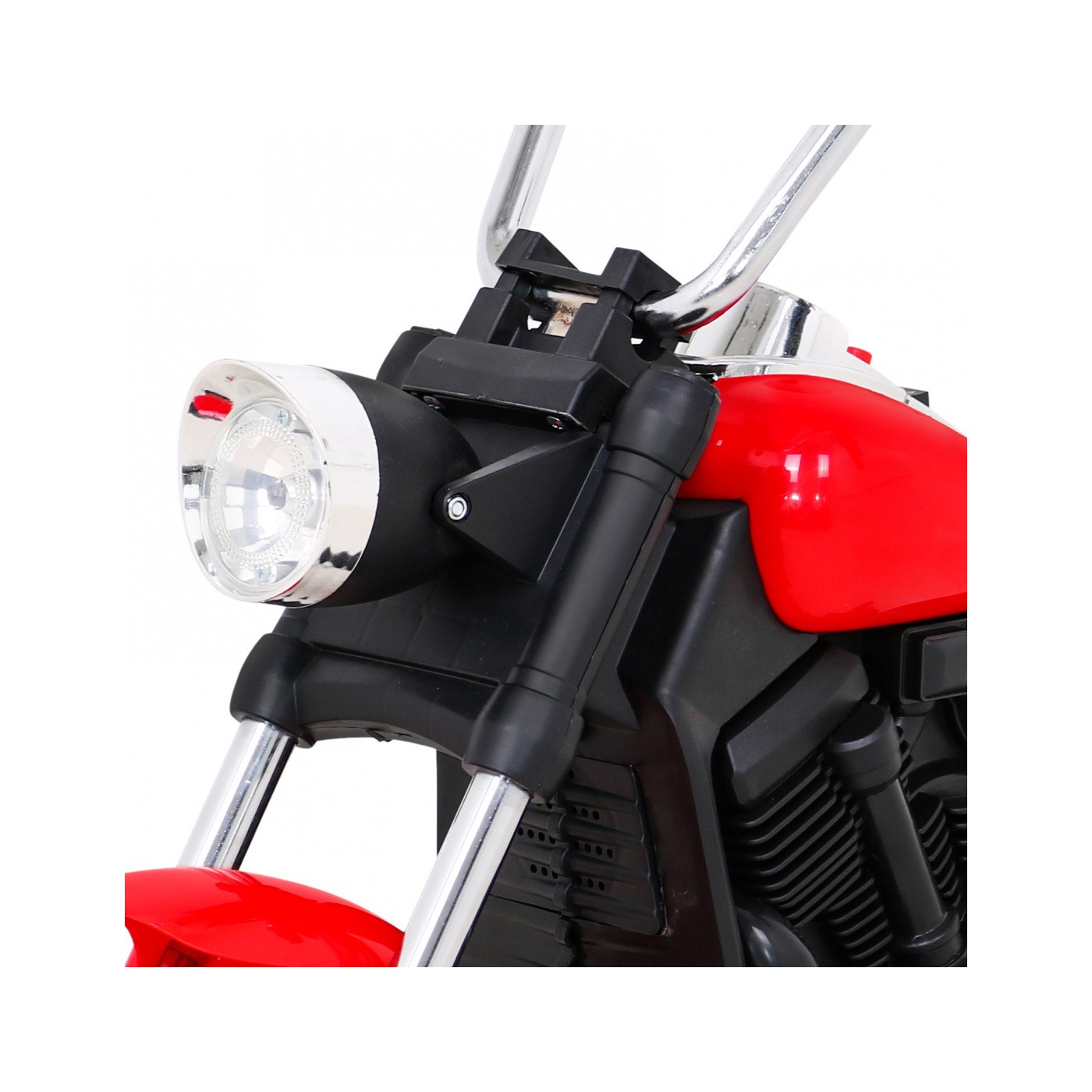 Motorka Chopper V-Max na batériu pre deti Červená + Melódie Klaxon + Svetlo + Pomocné kolesá