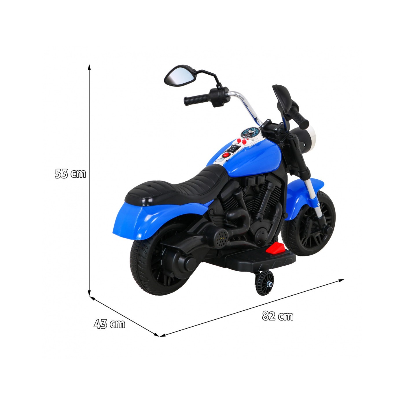 Motorka Chopper V-Max na batériu pre deti Modrý + Melódie Klaxon + Svetlo + Pomocné kolesá