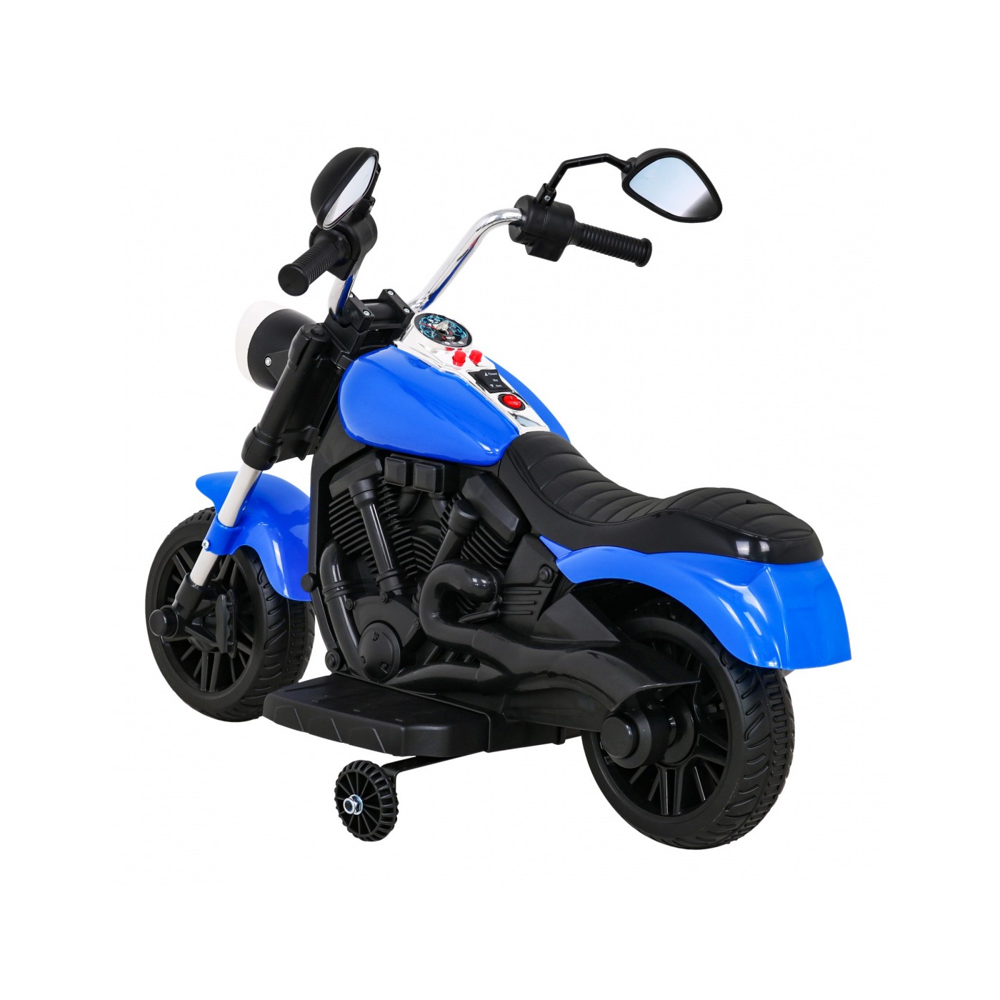 Motorka Chopper V-Max na batériu pre deti Modrý + Melódie Klaxon + Svetlo + Pomocné kolesá