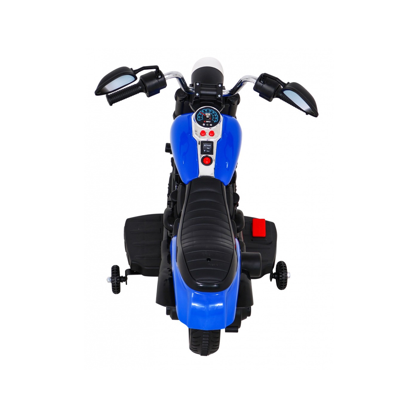 Motorka Chopper V-Max na batériu pre deti Modrý + Melódie Klaxon + Svetlo + Pomocné kolesá