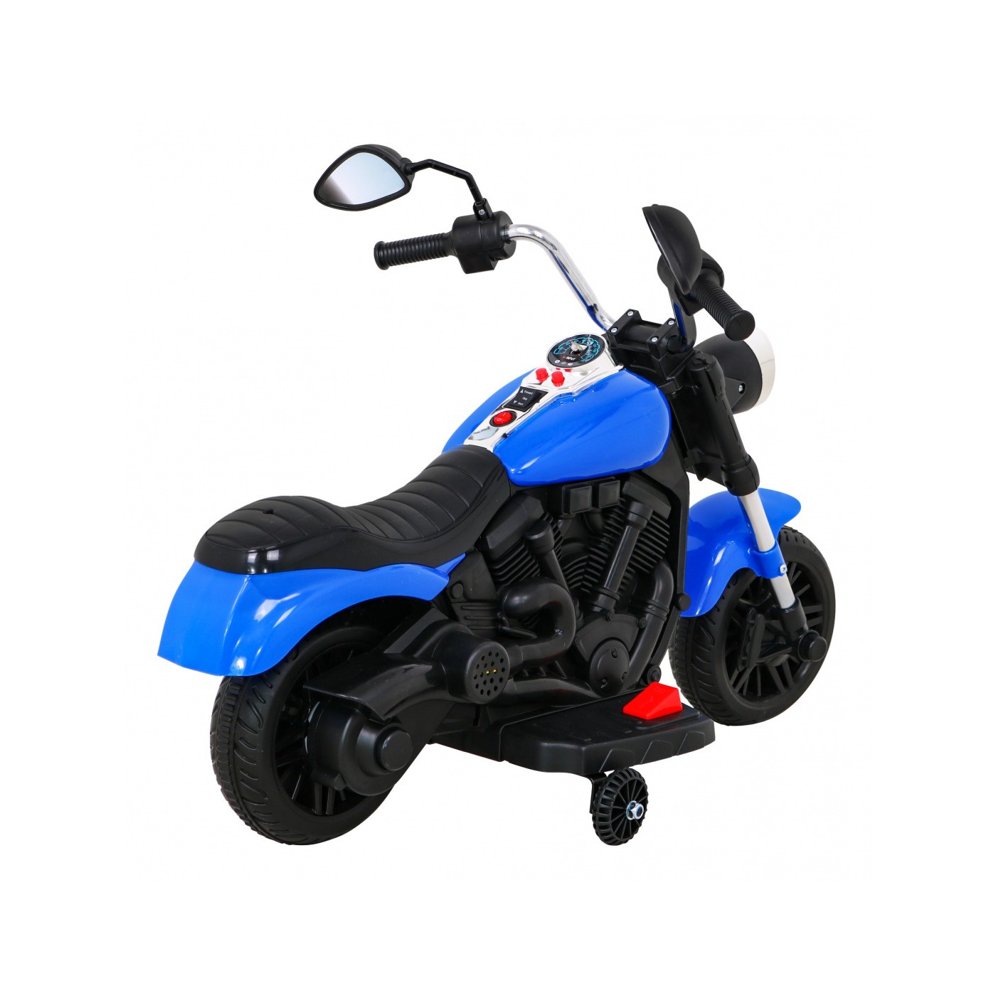 Motorka Chopper V-Max na batériu pre deti Modrý + Melódie Klaxon + Svetlo + Pomocné kolesá