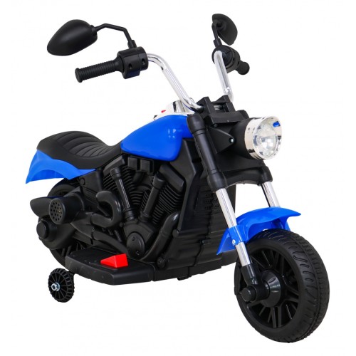 Motorka Chopper V-Max na batériu pre deti Modrý + Melódie Klaxon + Svetlo + Pomocné kolesá