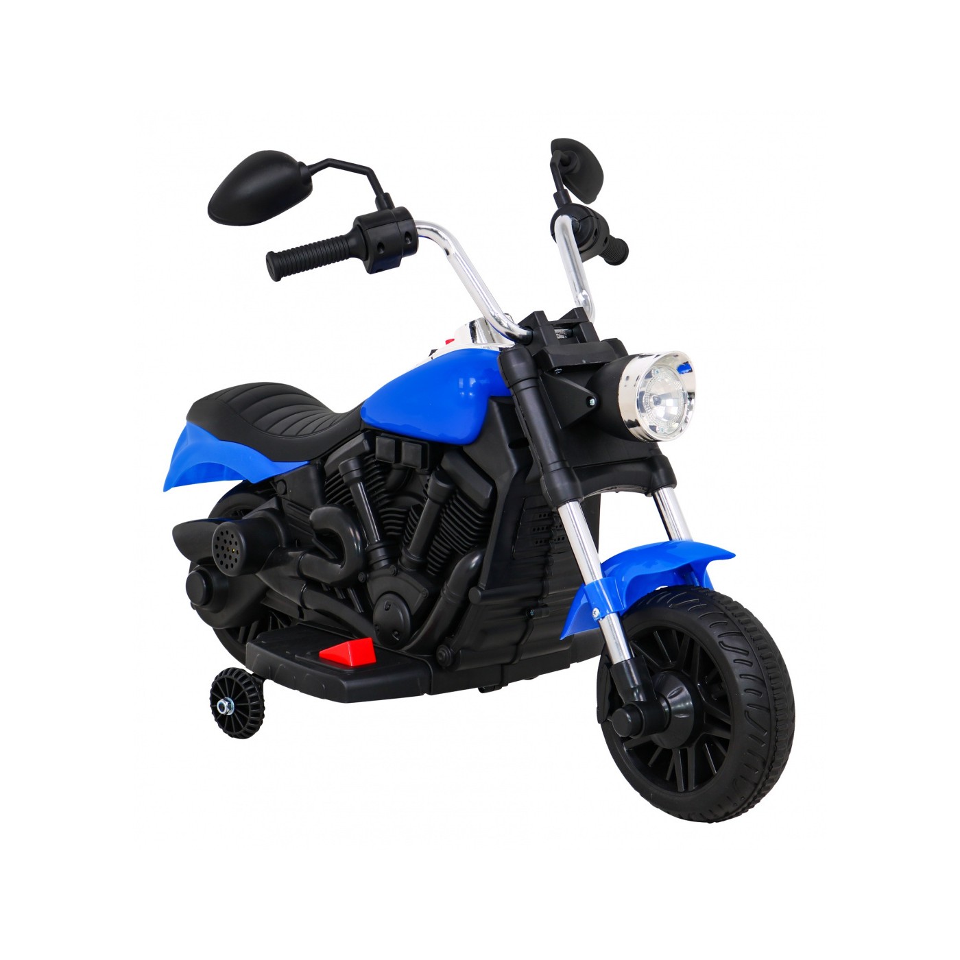 Motorka Chopper V-Max na batériu pre deti Modrý + Melódie Klaxon + Svetlo + Pomocné kolesá