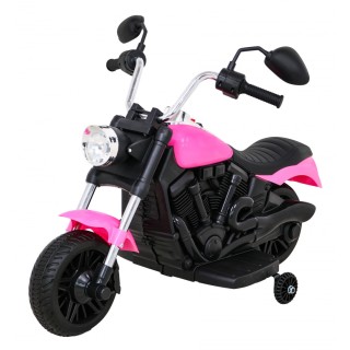 Motorka Chopper V-Max na batériu pre deti Ružový + Melódie Klaxon + Svetlo + Pomocné kolesá