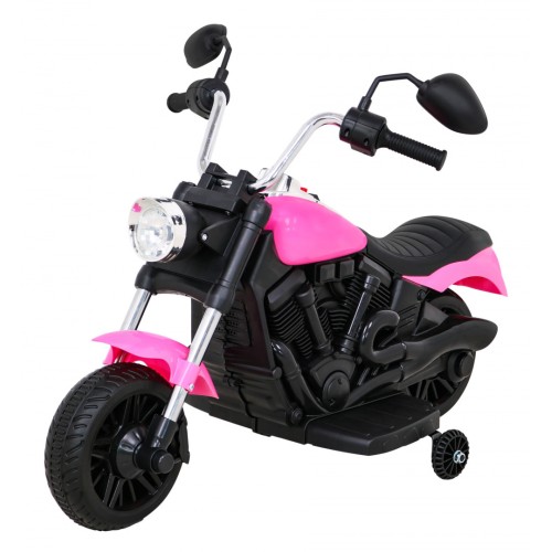 Motorka Chopper V-Max na batériu pre deti Ružový + Melódie Klaxon + Svetlo + Pomocné kolesá