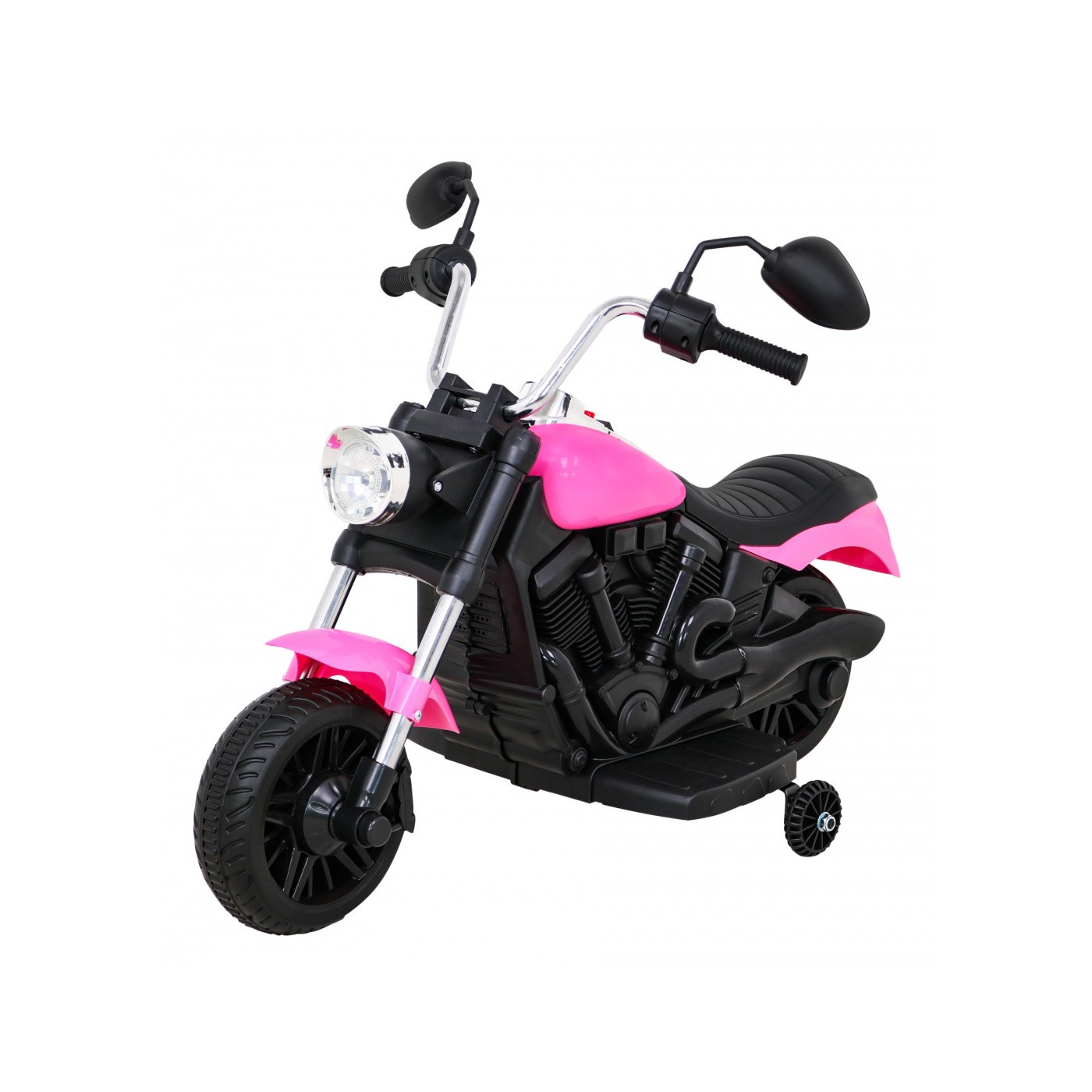 Motorka Chopper V-Max na batériu pre deti Ružový + Melódie Klaxon + Svetlo + Pomocné kolesá