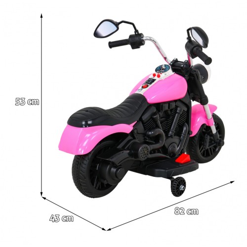 Motorka Chopper V-Max na batériu pre deti Ružový + Melódie Klaxon + Svetlo + Pomocné kolesá