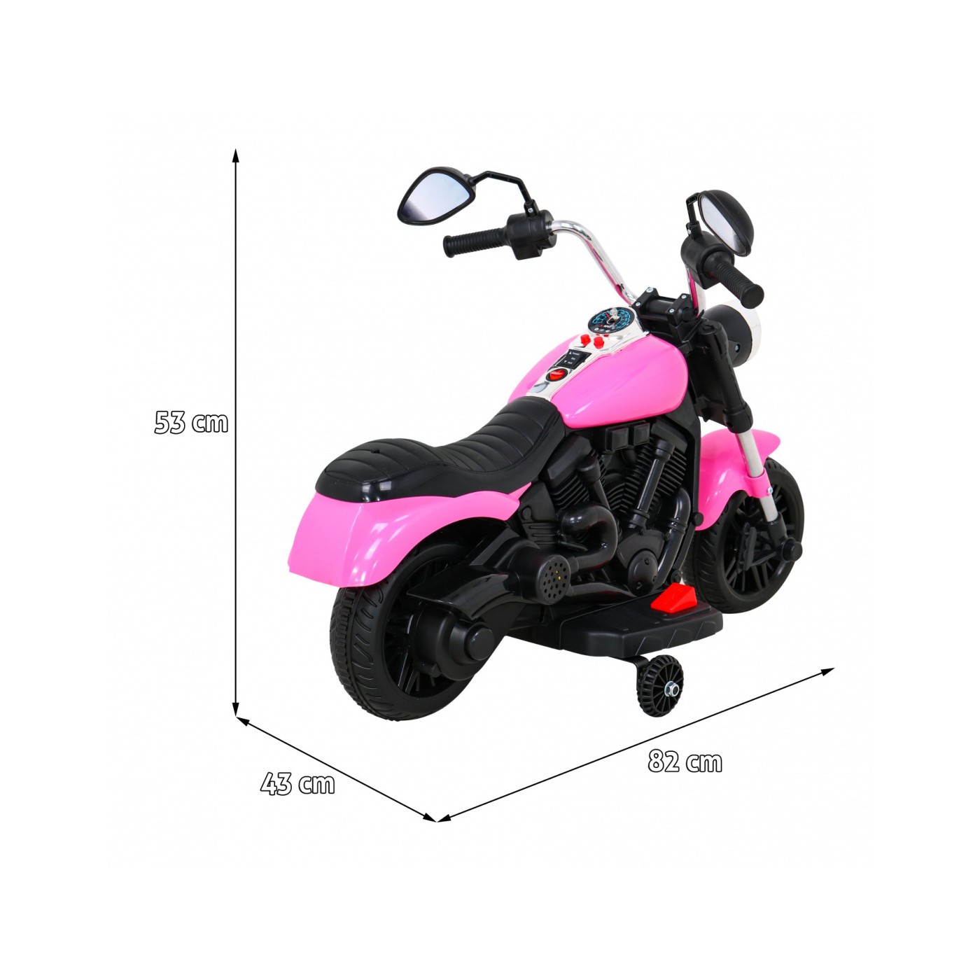 Motorka Chopper V-Max na batériu pre deti Ružový + Melódie Klaxon + Svetlo + Pomocné kolesá