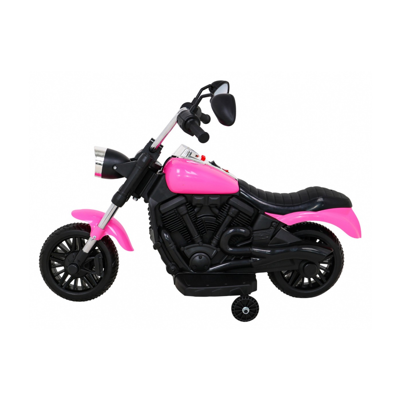 Motorka Chopper V-Max na batériu pre deti Ružový + Melódie Klaxon + Svetlo + Pomocné kolesá