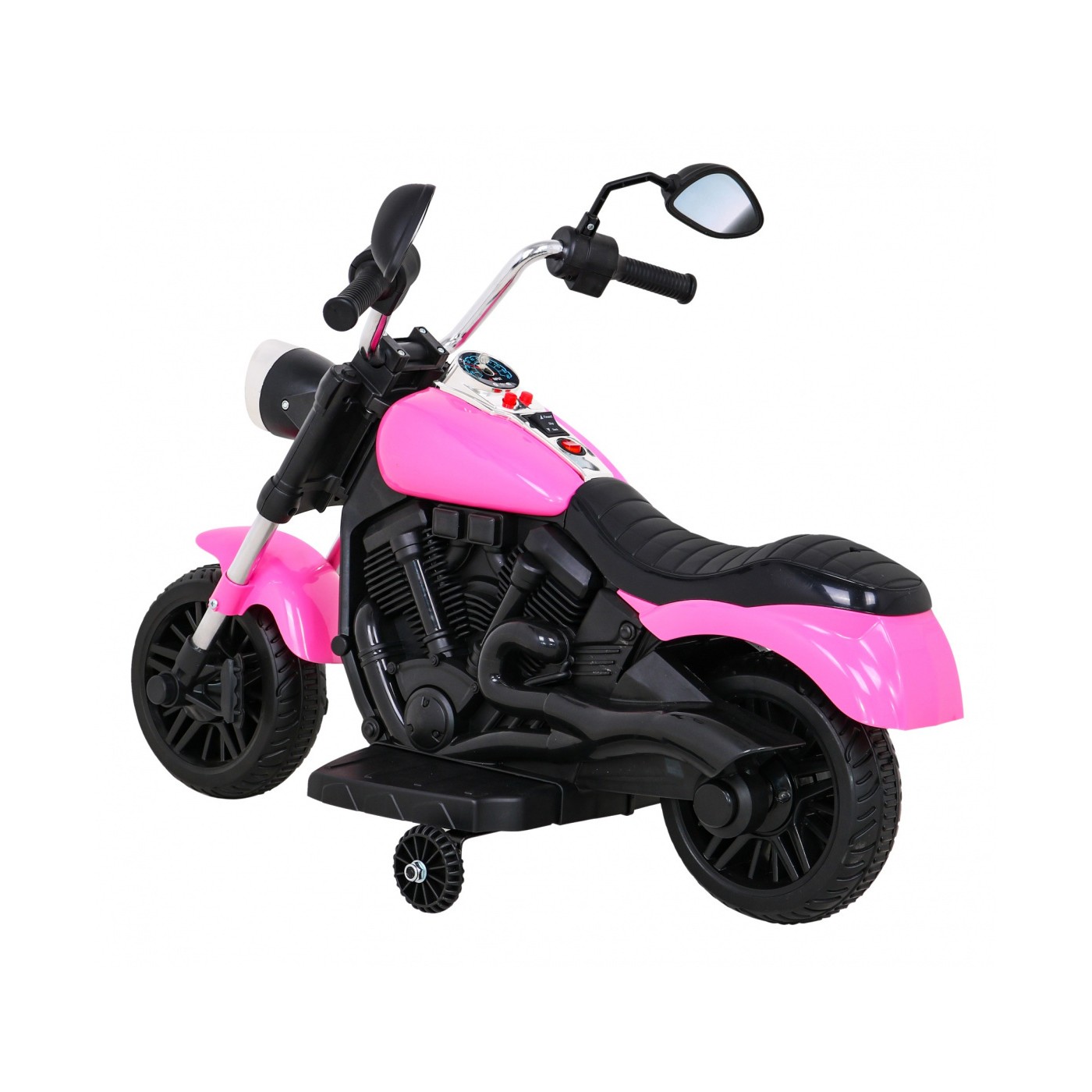 Motorka Chopper V-Max na batériu pre deti Ružový + Melódie Klaxon + Svetlo + Pomocné kolesá