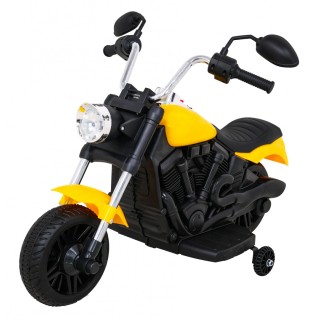Motorka Chopper V-Max na batériu pre deti Žltý + Melódie Klaxon + Svetlo + Pomocné kolesá