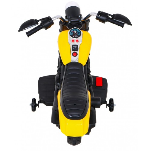 Motorka Chopper V-Max na batériu pre deti Žltý + Melódie Klaxon + Svetlo + Pomocné kolesá