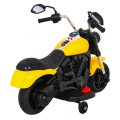 Motorka Chopper V-Max na batériu pre deti Žltý + Melódie Klaxon + Svetlo + Pomocné kolesá