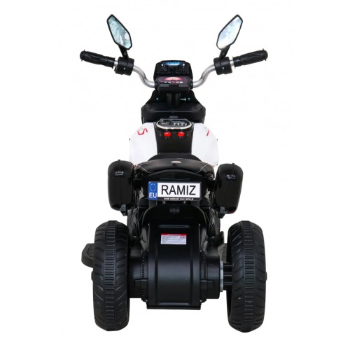 Motorka Fast Tourist na batériu pre deti Biely + Audio + Svetlá + Ekokoža