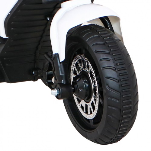 Motorka Fast Tourist na batériu pre deti Biely + Audio + Svetlá + Ekokoža