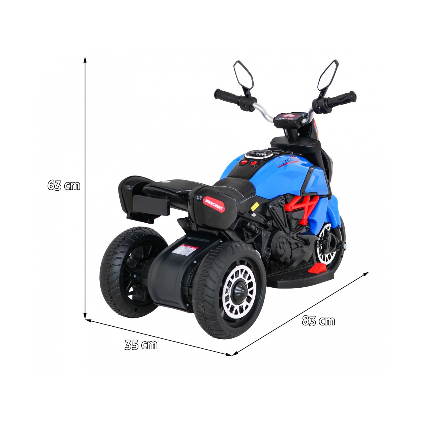 Motorka Fast Tourist na batériu pre deti Modrý + Audio + Svetlá + Ekokoža