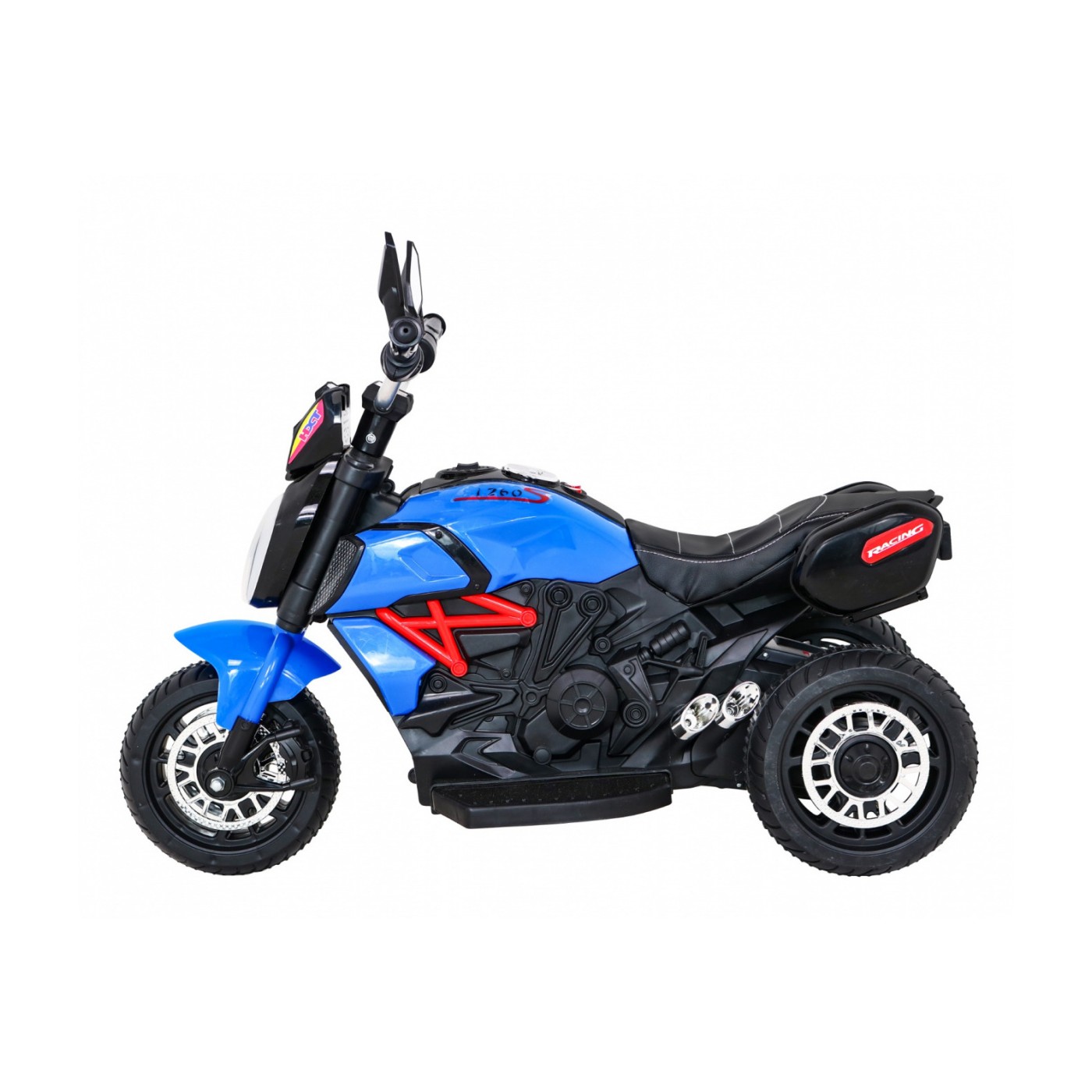 Motorka Fast Tourist na batériu pre deti Modrý + Audio + Svetlá + Ekokoža