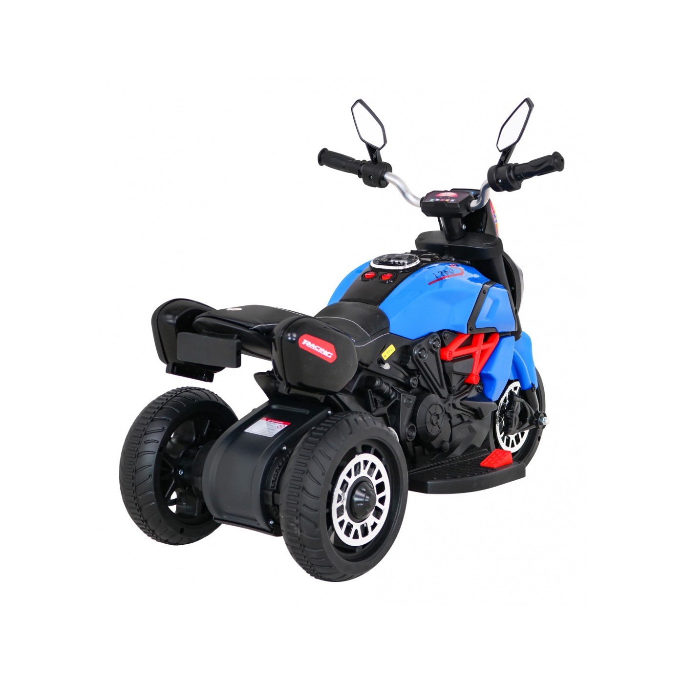 Motorka Fast Tourist na batériu pre deti Modrý + Audio + Svetlá + Ekokoža