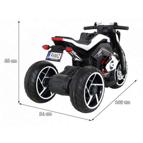 Motorka Future na batériu pre deti Biely + Panel audio + Pomalý štart + Kolesá EVA