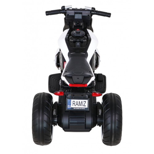 Motorka Future na batériu pre deti Biely + Panel audio + Pomalý štart + Kolesá EVA