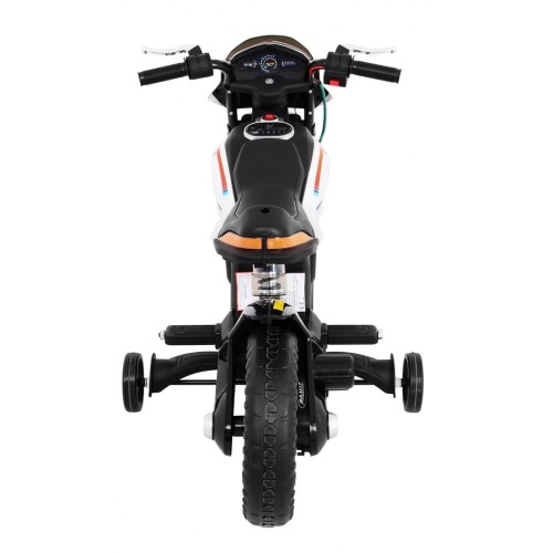 Motorka Night Rider na batériu pre deti Biely + Pomocné kolesá + MP3 USB + Plyn v rukoväti