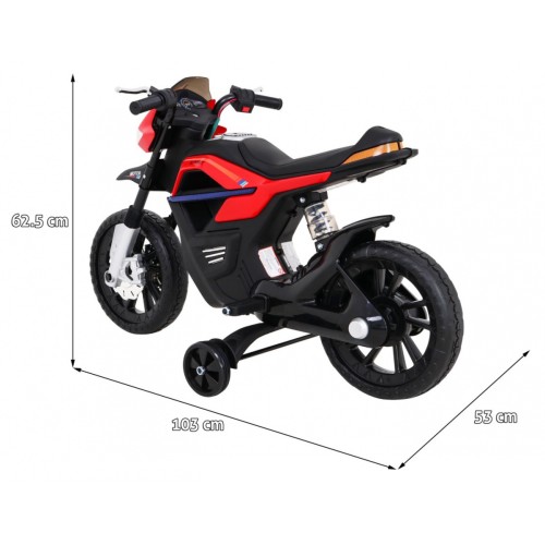 Motorka Night Rider na batériu pre deti Červený + Pomocné kolesá + MP3 USB + Plyn v rukoväti